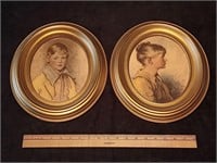 (2) Vintage Oval Pictures. 11.5" x 13".