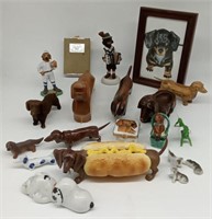 (M) Dachshund ceramic and wooden figure and more.
