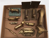 (M) 10 Brass Dachshund figurines, bookends, and