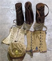 (O) Vintage leather cavalry boot covers, Vintage