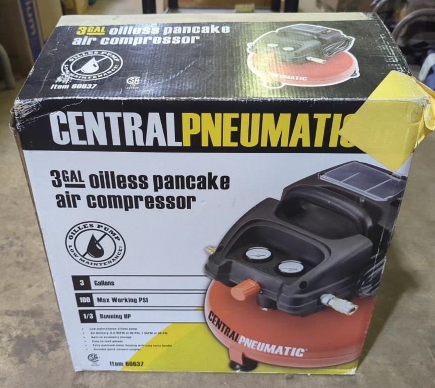 (O) Central Pneumatic Item 60637. 3 Gal Oilless
