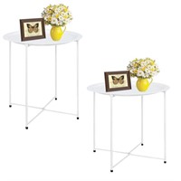 Folding Tray Metal Side Table Round End Table,