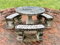 Outdoor Concrete Table & Bench Set w Granite Top