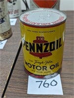 Pennzoil Metal Quart Oil Can - Full