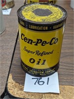 Cen-Pe-Co Metal Quart Oil Can - Full