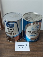 Pair of Sears Composite Quart Oil Cans - Full