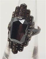 (H) Sterling Silver Silver Onyx and Marcasite Art