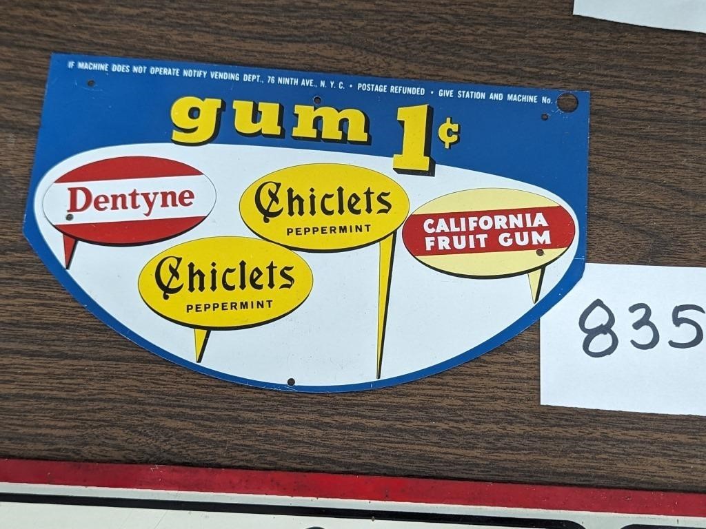Vintage 1 Cent Gum Vending Machine Sign - 6 x 9.5