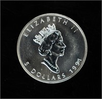 Coin 1991 Canada .999 Silver Maple Leaf BU