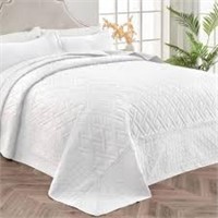 Qucover California King Quilt Sets Oversized, Whit