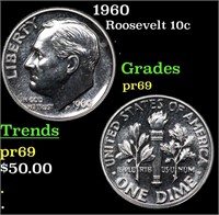 Proof 1960 Roosevelt Dime 10c Grades GEM++ Proof