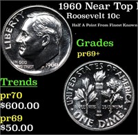Proof 1960 Roosevelt Dime Near Top Pop! 10c Graded