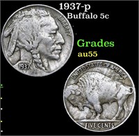 1937-p Buffalo Nickel 5c Grades Choice AU