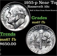 1955-p Roosevelt Dime Near Top Pop! 10c Graded Gem