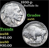 1930-p Buffalo Nickel 5c Grades Choice AU