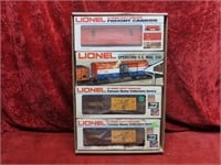 (4)New Lionel O/O27 gauge train cars.