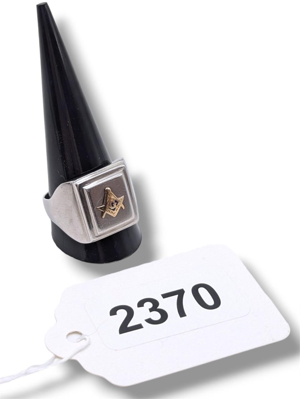 Sterling Silver Masonic Ring Gold Emblem SZ 12