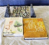 4 Hard Cover Art Books & Marble Book Ends