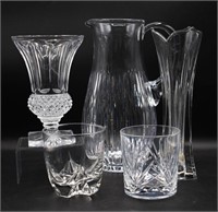 Crystal Pitcher, Tumbler Glasses, Vases  (5)