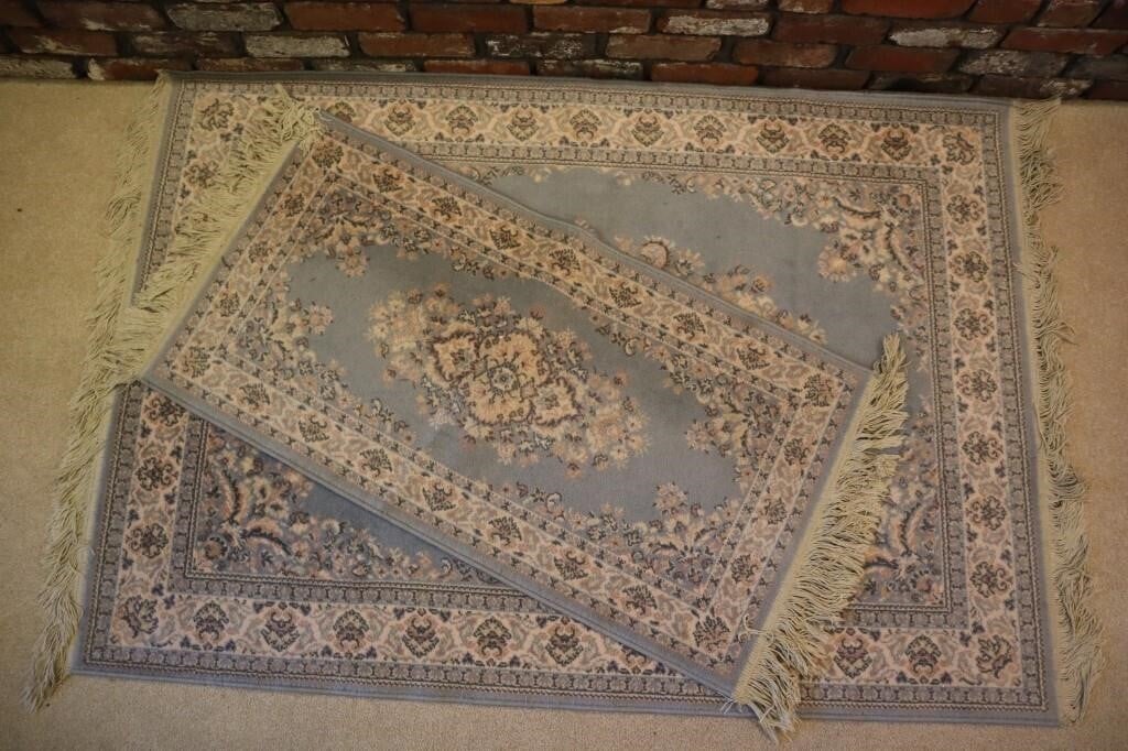 Pair of Emerald Blue & White Area Rugs