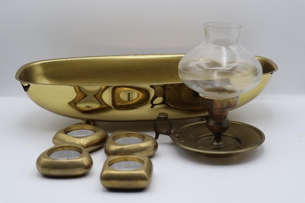 Brass Votives, Oil Lamp & Trinket Bowl