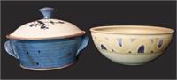 Signed Art Pottery Bowl & Lidded Dish