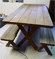 Wood Picnic Table & Benches