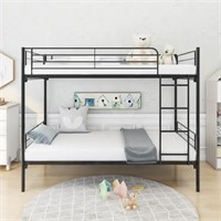 Twin-Over-Twin Bunk Bed with Metal Frame and Ladde