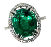 14k Gold 6.35 ct Oval Emerald & Diamond Ring