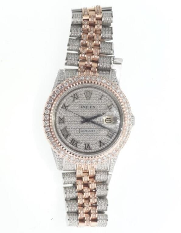 Custom Diamond Rolex Date Just Wristwatch