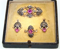 Spanish 4pc. Sapphire brooch earrings & ring