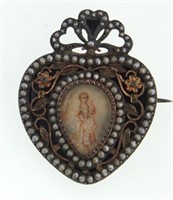 Antique Gold, Silver Seed Pearl Portrait Brooch