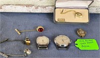 ASSORTED TIE TACS AND WATCHES