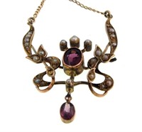Antique Gold Ruby & seed pearl pendant