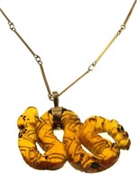 Baltic Amber snake pendant with vintage necklace