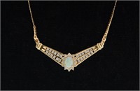 14kt Gold diamond & opal necklace