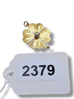 14K Gold Pearl Four Leaf Clover Pendant