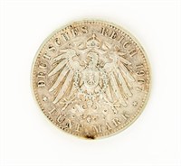 Coin 1907 D   German Bavaria FUNF MARK VF