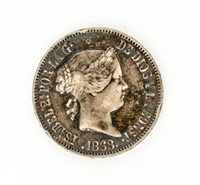 Coin 1868 Spain 50cs Silver in Very Fine