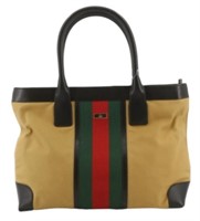 Gucci Brown Sherry Line Canvas Handbag