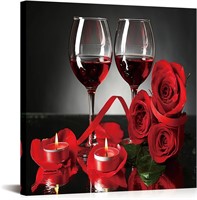 Red Wine & Rose Artwork 24x24 IN