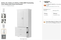 E4082 White MDF Linen Cabinet w/ 2-Doors  Drawers