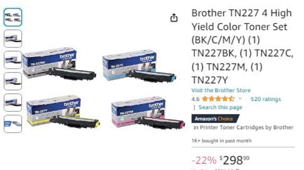 W493 Brother TN227 4 High Yield Color Toner Set