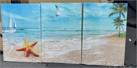 P412  Ocean Beach Canvas Wall Art Decor  3 Piece S