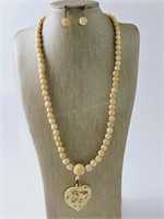 Vintage Ivory Necklace & 14K Backed Earrings