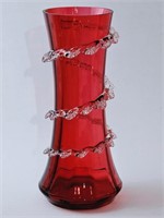 Cranberry & Clear Glass Vase