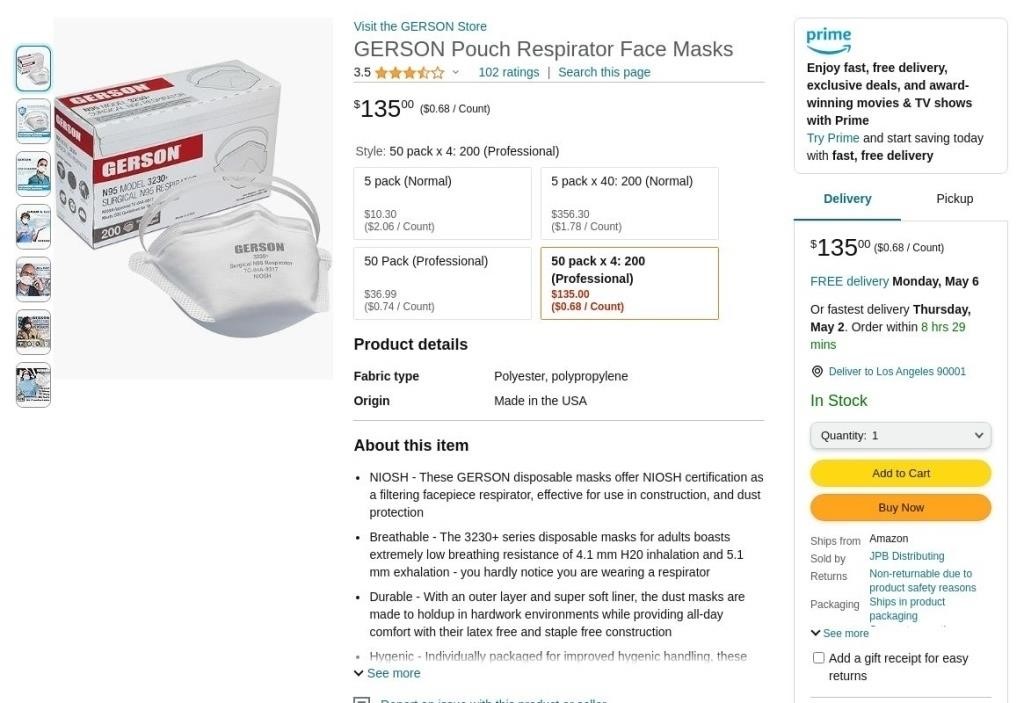 B9352  GERSON Pouch Face Masks 50x4 - 200