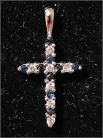 Vintage 10k Sapphire/Diamond Cross Pendant