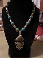 Vintage Sterling/Turquoise Beaded Necklace
