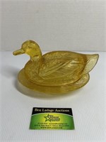 Tiffin Yellow Glass Duck Candy Dish